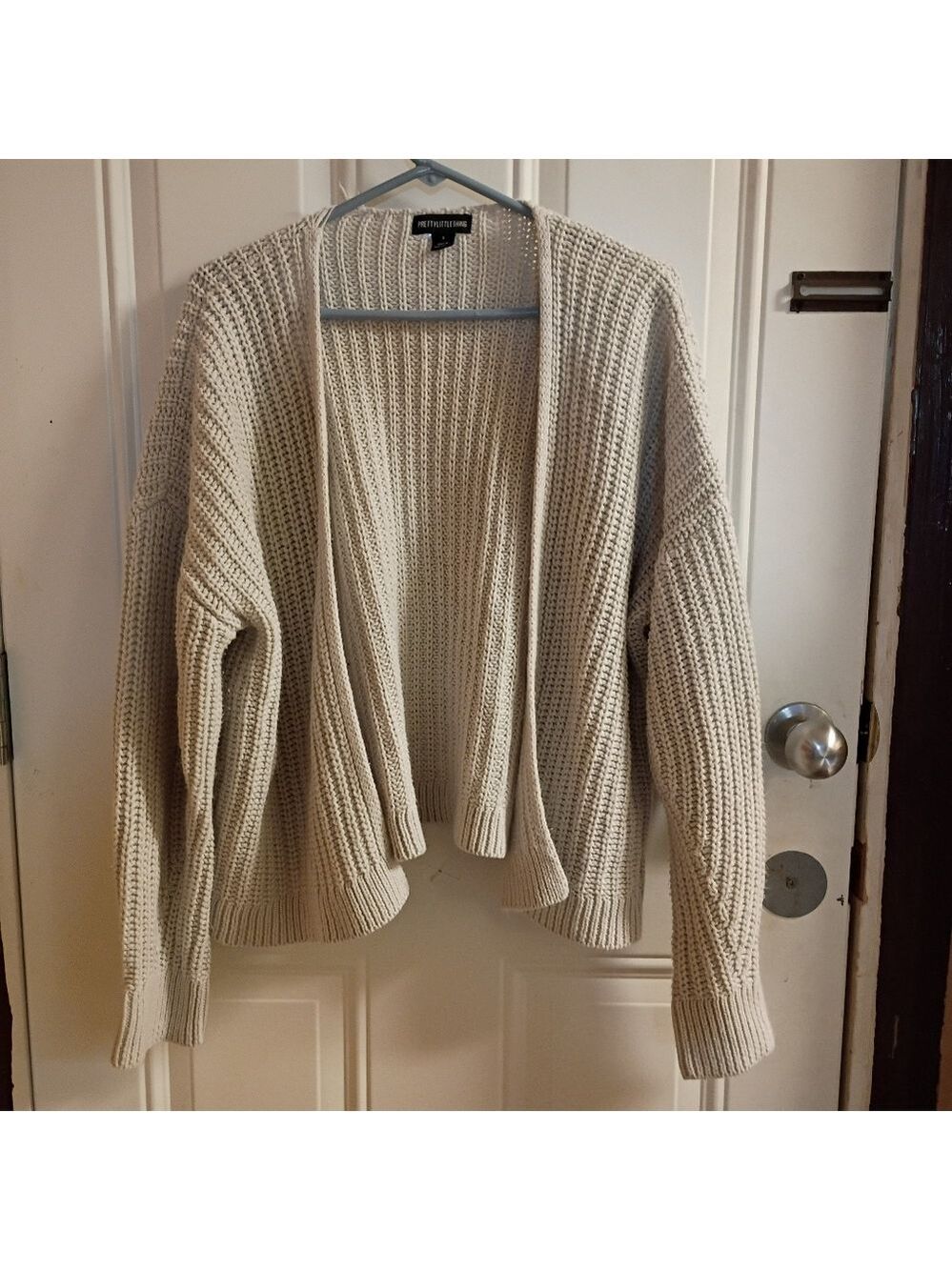 2/$10 Prettylittething White Open-Front Chunky Knit Cardigan Size Small